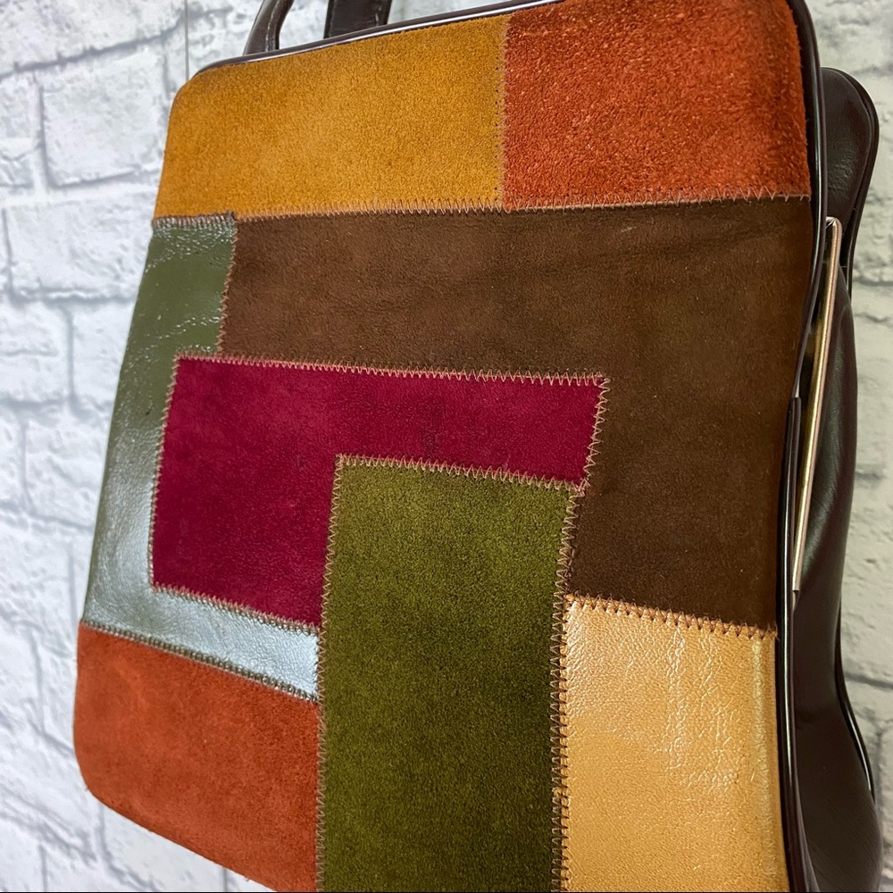 VTG PATCHWORK FAUX LEATHER BAG - Picture 2 of 14